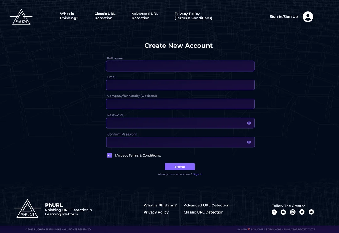 Project PhURL - Create account